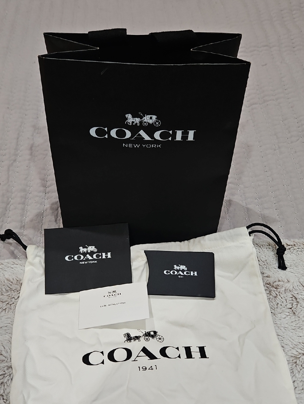 Coach Black Gift Bag with White Logo and White Drawstring Dust Bag